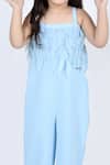 The little celebs_Blue Imported Lycra Embellished Feathers Jumpsuit _at_Aza_Fashions