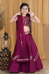 Shop_The Little Celebs_Purple Silk, Crepe, Chiffon Embroidery Blouse Lehenga Set _Online_at_Aza_Fashions