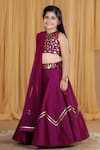 The Little Celebs_Purple Silk, Crepe, Chiffon Embroidery Blouse Lehenga Set _at_Aza_Fashions