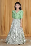 The Little Celebs_Green Silk, Crepe Pearls, Stones Embroidered Blouse And Lehenga Set _Online_at_Aza_Fashions
