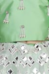 The Little Celebs_Green Silk, Crepe Pearls, Stones Embroidered Blouse And Lehenga Set _at_Aza_Fashions
