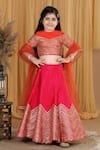 The Little Celebs_Pink Silk, Net, Crepe Gota Patti Blouse Lehenga Set _Online_at_Aza_Fashions