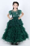 The Little Celebs_Green Net, Satin Feathers Tiered Ruffle Dress _Online_at_Aza_Fashions