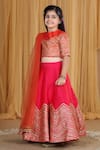 Shop_The Little Celebs_Pink Silk, Net, Crepe Gota Patti Blouse Lehenga Set _Online_at_Aza_Fashions