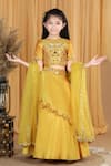 The Little Celebs_Yellow Silk, Net, Crepe Mirrors Embroidered Blouse Lehenga Set _Online_at_Aza_Fashions