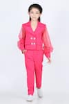 The Little Celebs_Pink Lycra, Satin Metallic Thread Notched Collar Blazer And Pant Set _Online_at_Aza_Fashions