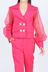 The Little Celebs_Pink Lycra, Satin Metallic Thread Notched Collar Blazer And Pant Set _at_Aza_Fashions