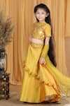 The Little Celebs_Yellow Silk, Net, Crepe Mirrors Embroidered Blouse Lehenga Set _at_Aza_Fashions