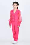 Shop_The Little Celebs_Pink Lycra, Satin Metallic Thread Notched Collar Blazer And Pant Set _Online_at_Aza_Fashions