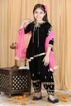 Buy_The little celebs_Black Velvet Embroidery Zari Kurta Set _Online_at_Aza_Fashions