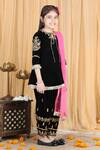 Shop_The little celebs_Black Velvet Embroidery Zari Kurta Set _Online_at_Aza_Fashions