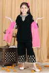 The Little Celebs_Black Velvet, Net, Crepe Embroidery, Zari Placket Kurta Set _Online_at_Aza_Fashions