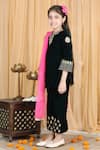 Shop_The Little Celebs_Black Velvet, Net, Crepe Embroidery, Zari Placket Kurta Set _Online_at_Aza_Fashions