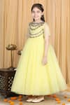 Shop_The Little Celebs_Yellow Net, Satin Embroidery Shell Anarkali Dress _Online_at_Aza_Fashions