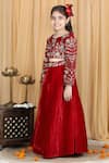 Shop_The Little Celebs_Maroon Velvet, Crepe Zari, Embroidery Waistband Lehenga And Blouse Set _Online_at_Aza_Fashions
