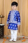 Shop_The little celebs_Blue Silk, Satin Embroidery Electric Kurta Set _Online_at_Aza_Fashions