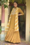 Buy_Rekha Agra_Yellow Cotton Slub Round Layered Long Kurta With Dupatta _at_Aza_Fashions