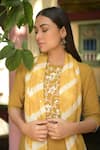 Rekha Agra_Yellow Cotton Slub Round Layered Long Kurta With Dupatta _Online_at_Aza_Fashions