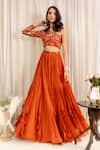 Buy_Silky Bindra_Orange Tulle Net One Shoulder Embroidered Lehenga Set_at_Aza_Fashions