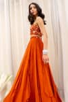 Silky Bindra_Orange Tulle Net One Shoulder Embroidered Lehenga Set_Online_at_Aza_Fashions