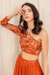 Buy_Silky Bindra_Orange Tulle Net One Shoulder Embroidered Lehenga Set_Online_at_Aza_Fashions
