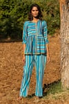 Shop_Rang Swati Vijaivargie_Blue Cotton Satin Round Striped Peplum Shirt _Online_at_Aza_Fashions