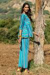 Rang Swati Vijaivargie_Blue Cotton Satin Round Striped Peplum Shirt _Online_at_Aza_Fashions