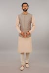 Buy_Vanshik_Grey Cotton Silk Embroidered Bundi And Kurta Set _at_Aza_Fashions