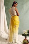 Shop_Priyanka Jain_Yellow Organza V Neck Saree With Blouse _at_Aza_Fashions