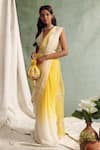 Priyanka Jain_Yellow Organza V Neck Saree With Blouse _Online_at_Aza_Fashions