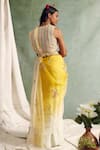 Buy_Priyanka Jain_Yellow Organza V Neck Saree With Blouse _Online_at_Aza_Fashions