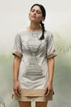 Buy_Chillosophy_Grey Cotton Poplin Round Applique Shift Dress  _at_Aza_Fashions