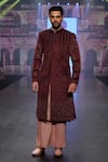 Soniya G_Wine Velvet Embroidery Zari Work Sherwani And Palazzo Set _Online_at_Aza_Fashions