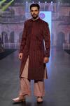 Buy_Soniya G_Wine Velvet Embroidery Zari Work Sherwani And Palazzo Set _Online_at_Aza_Fashions