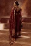 Shop_Tarun Tahiliani_Maroon Anarkali-spun Silk Tussar, Churidar-stretch, Spun Embroidered Set _at_Aza_Fashions