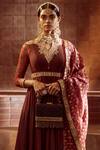 Tarun Tahiliani_Maroon Anarkali-spun Silk Tussar, Churidar-stretch, Spun Embroidered Set _Online_at_Aza_Fashions