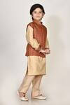 Arihant Rai Sinha_Beige Jacquard Bundi And Kurta Set For Boys_Online_at_Aza_Fashions