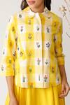 Payal Pratap Yellow Cotton Linen Peter Pan Embroidered Shirt at Aza Fashions Payal Pratap_Yellow Cotton Linen Peter Pan Embroidered Shirt _at_Aza_Fashions