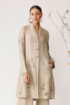 Shop Payal Pratap Beige Linen V Neck Embroidered Jacket Online at Aza Fashions Shop_Payal Pratap_Beige Linen V Neck Embroidered Jacket _Online_at_Aza_Fashions