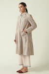 Payal Pratap_Beige Linen Embroidery Thread Collared Neck Mentha Jacket  _Online_at_Aza_Fashions