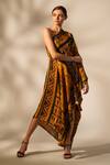 Buy_Nikita Mhaisalkar_Yellow Georgette Beads Asymmetric Aztec Print Dress _Online_at_Aza_Fashions