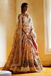 Buy_Archana Jaju_Pink Organza , Pure Kalamkari Floral Hand Painted Bridal Lehenga Set_Online_at_Aza_Fashions