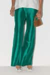 FEBo6_Green Silk Plain Saturday Bell Bottom Trouser  _Online_at_Aza_Fashions