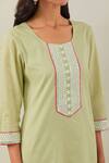 The Indian Cause_Peach Cotton Embroidery Round Neck Rozana Kurta And Palazzo Set _at_Aza_Fashions