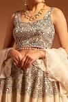 Sejal Kamdar_Ivory Pure Satin Crepe Embellished Ajrak Scoop And Gajji Silk Tiered Lehenga Set _Online_at_Aza_Fashions