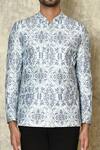 Aryavir Malhotra_Grey Cotton Linen Printed Italian Bandhgala _Online_at_Aza_Fashions