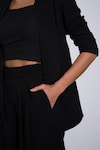 Pocketful Of Cherrie_Black Crepe Plain Lapel Collar Gathered Sleeve Jacket _Online_at_Aza_Fashions