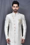 Arihant Rai Sinha_Cream Sherwani Silk Blend Based Jacquard Asymmetric Set _Online_at_Aza_Fashions