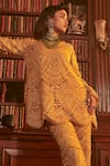 Ridhima Bhasin_Yellow Organza Embroidered Sequin Round Wahida Tunic And Palazzo Set  _Online_at_Aza_Fashions