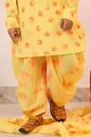 CUTE COUTURE_Yellow Poplin And Cambric Printed Polka Dots Pathani Kurta & Salwar Set _Online_at_Aza_Fashions
